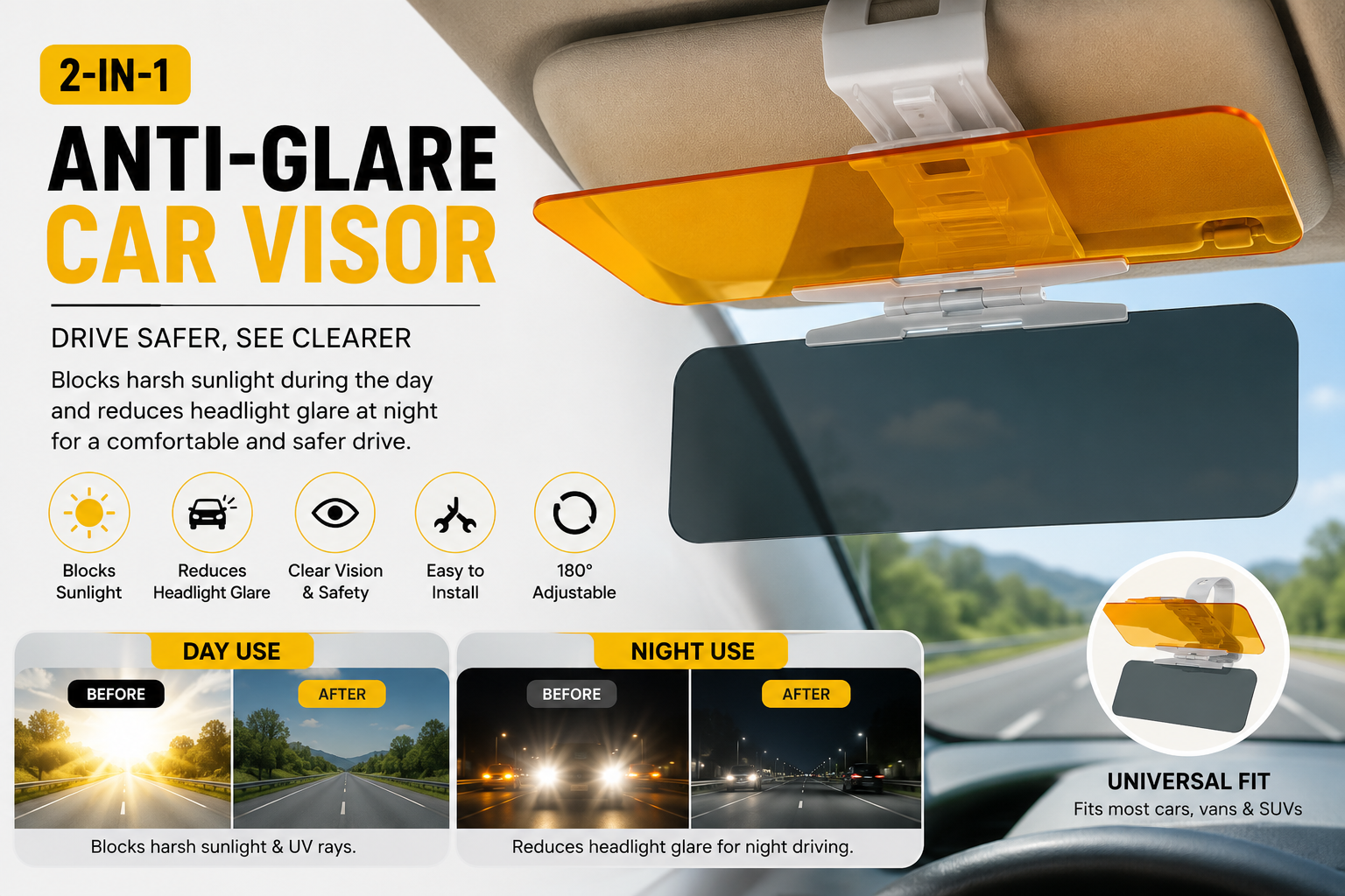 DriveShield 2-in-1 Anti-Glare Car Visor