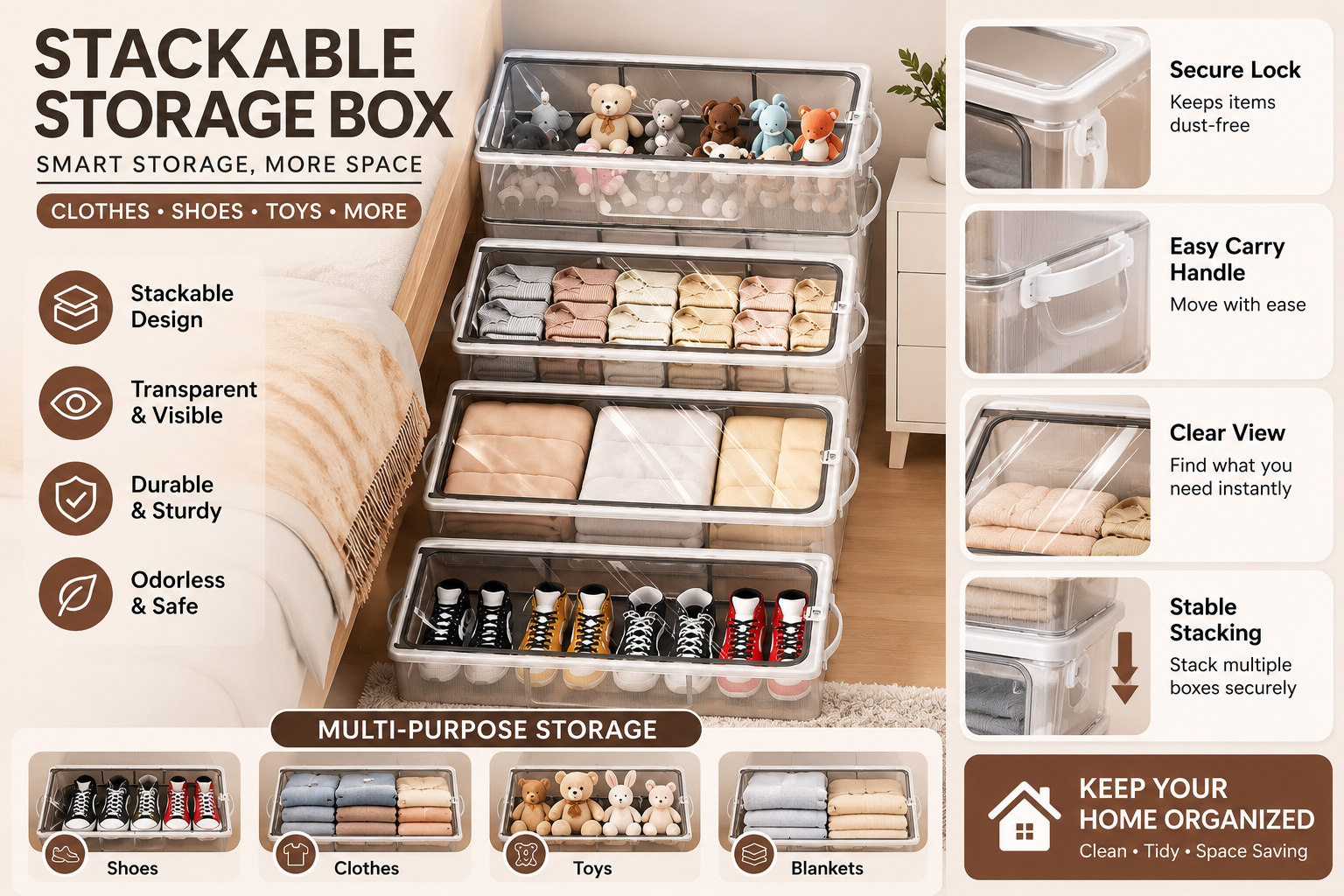 SpaceVault Stackable Storage Box with Clear Front Door
