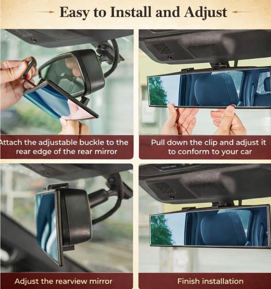 ClearView 11.4” Panoramic Rear View Mirror | Universal Clip-On HD Wide Angle Mirror