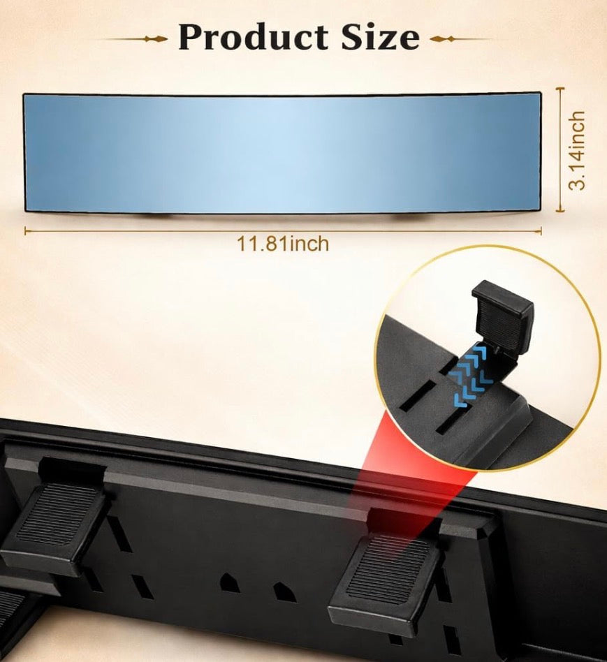 ClearView 11.4” Panoramic Rear View Mirror | Universal Clip-On HD Wide Angle Mirror