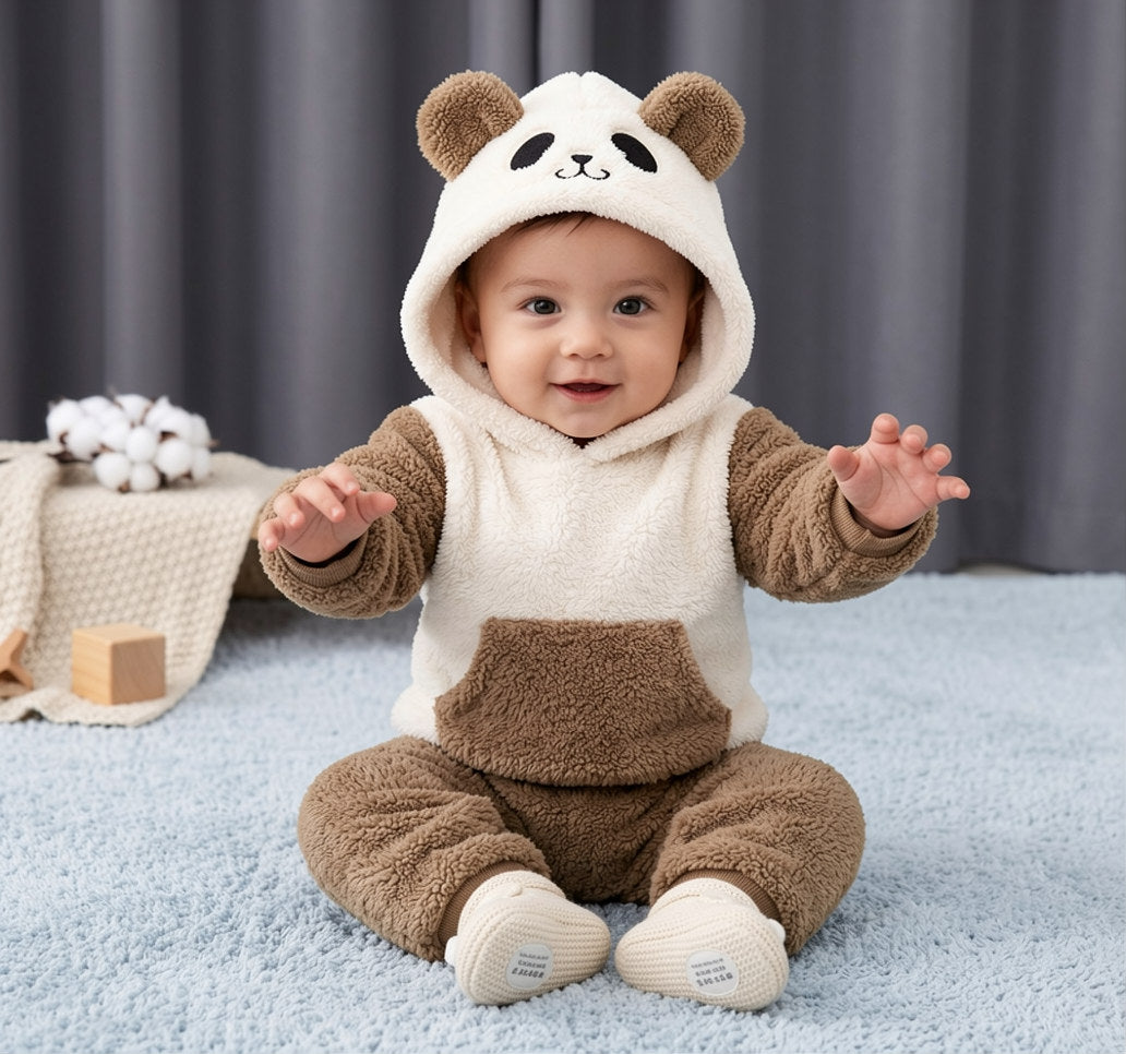 SnugglePanda Premium Fleece Baby Hoodie Set | Classic Black