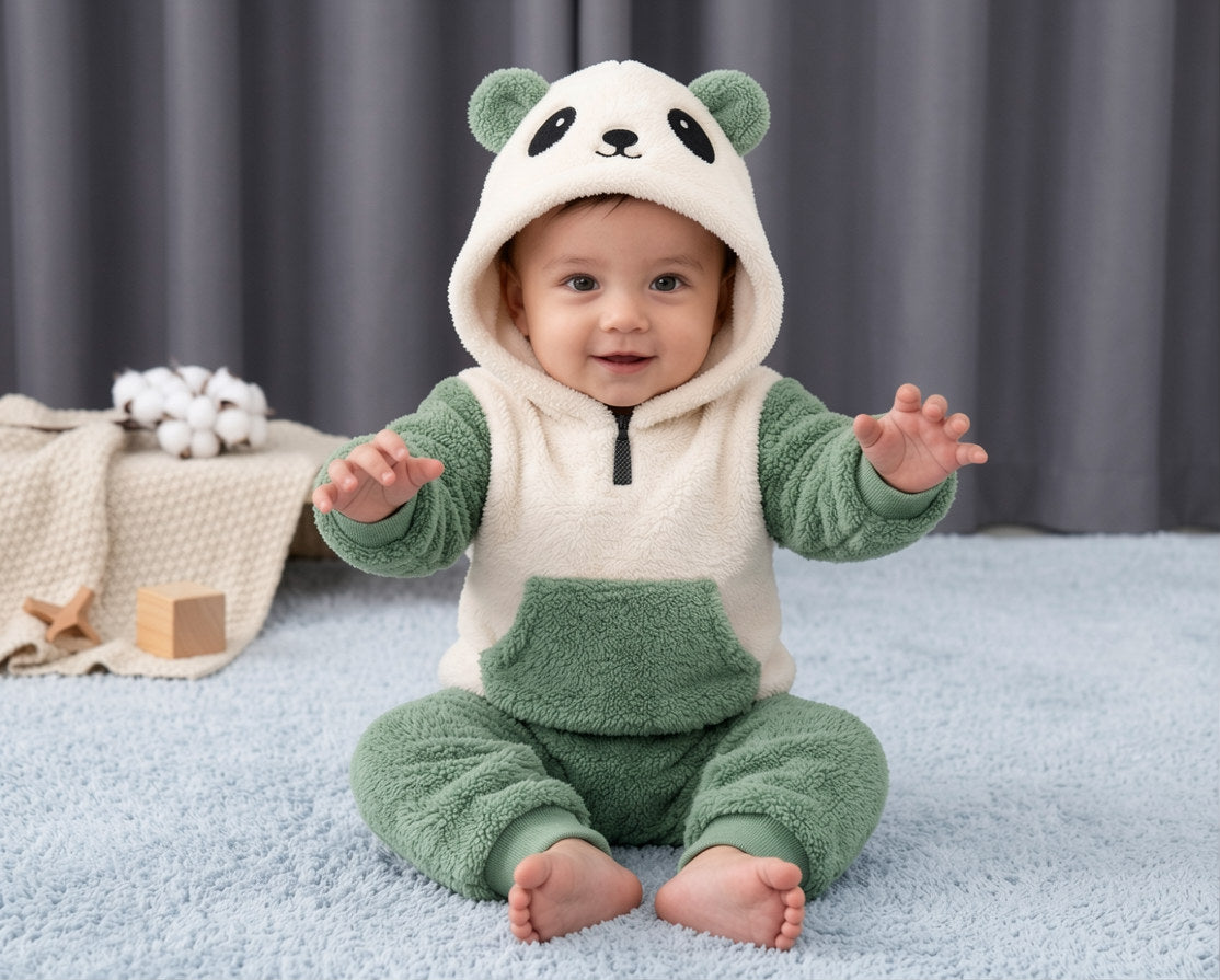 SnugglePanda Premium Fleece Baby Hoodie Set | Classic Black