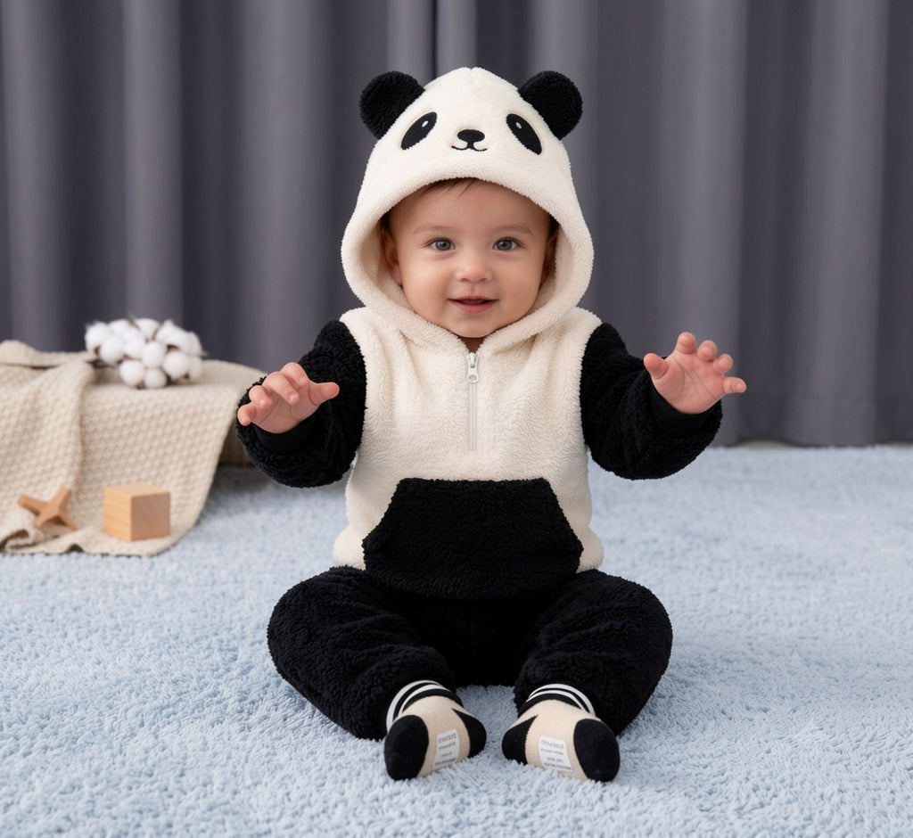 SnugglePanda Premium Fleece Baby Hoodie Set | Classic Black