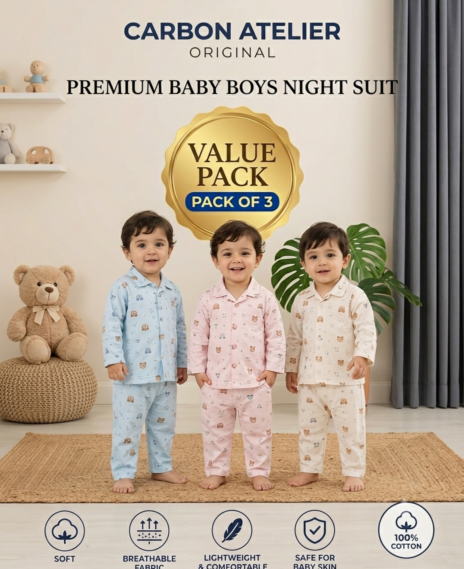 SnuggleCotton Premium Baby Night Suit Set | Pack of 3