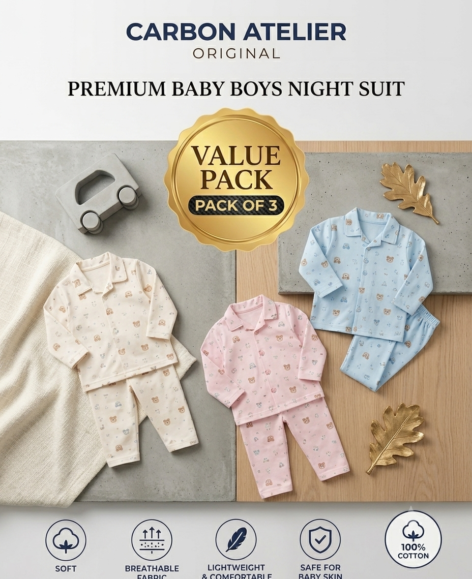SnuggleCotton Premium Baby Night Suit Set | Pack of 3